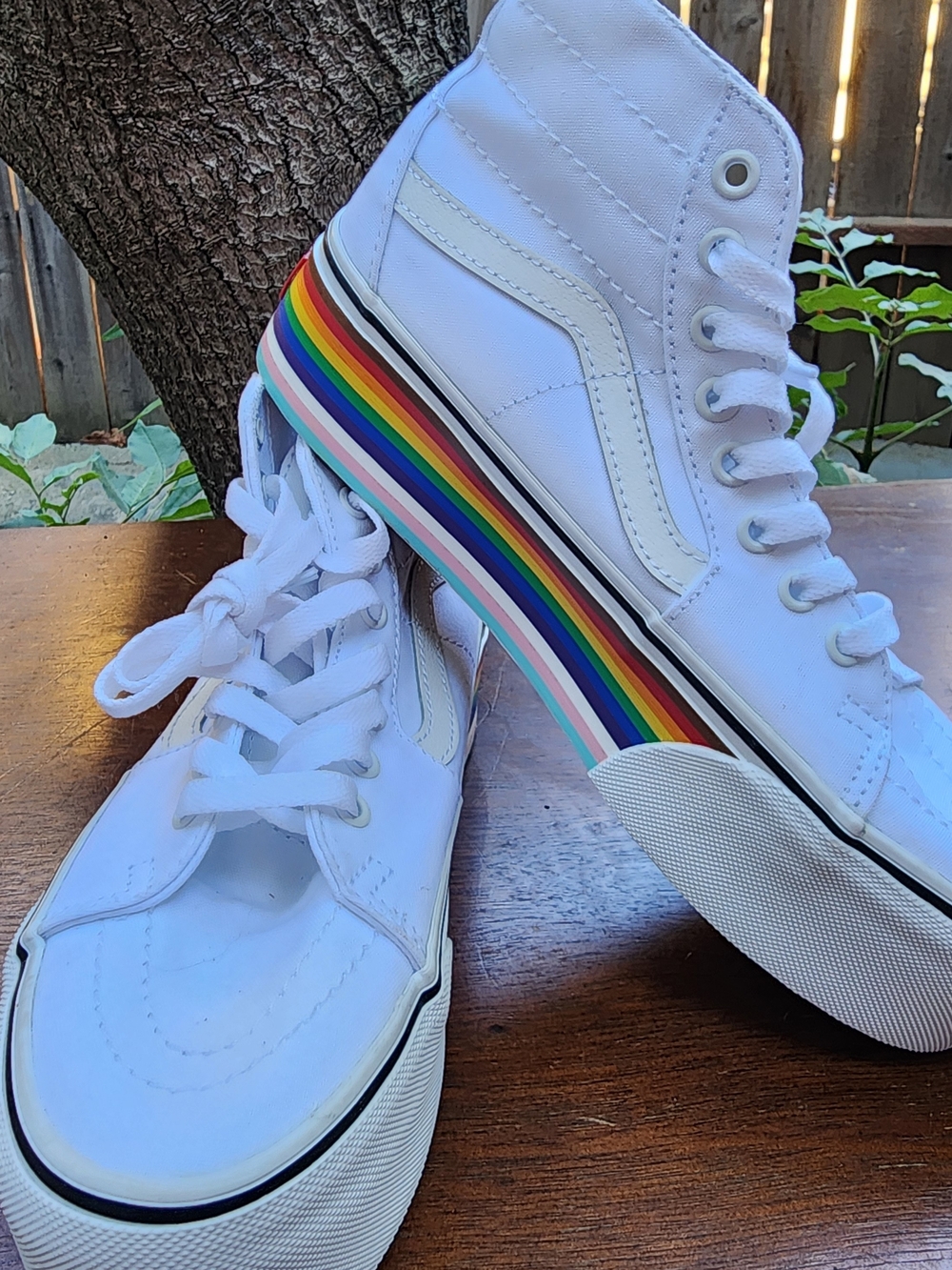 Vans Sk8-Hi Tapered Stackform Pride Rainbow Platform Sneakers White High Top
